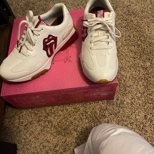Skechers Rolling Stones White Sneakers with Red Tongue Logo-Size 9